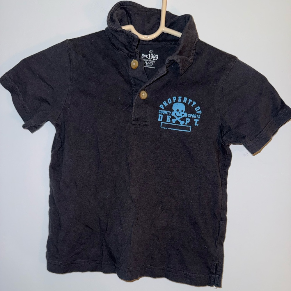 Place Black Polo Shirt with Blue Print